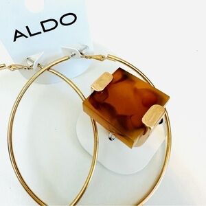 NEW! ALDO EARRINGS + RING Hoops Chunky Gold Resin Ring Size 7 Jewelry Set NWT